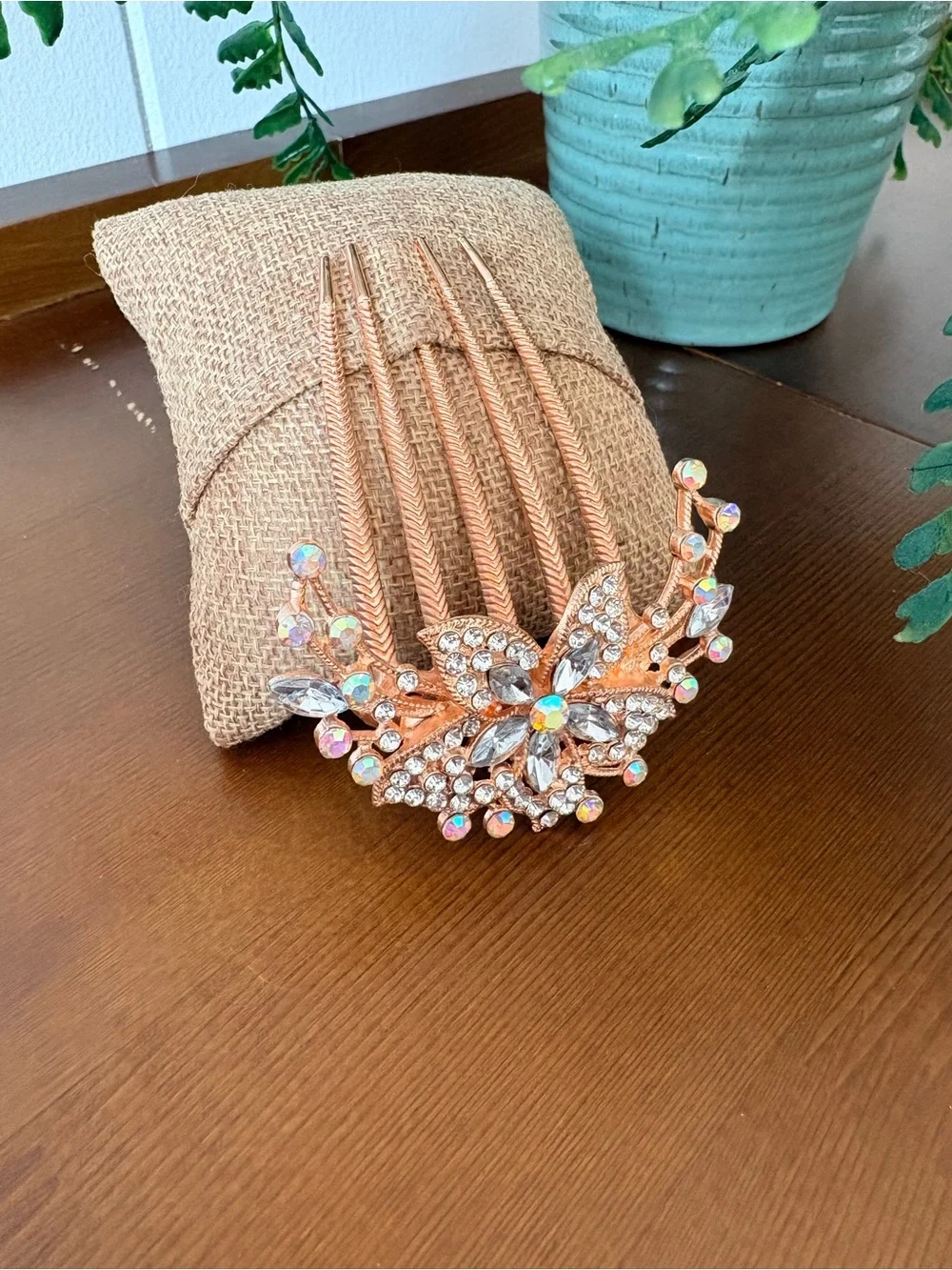 Rose Gold Crystal Hair Comb Accessory Bride Bridesmaid Prom Updo For Hair